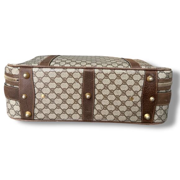 Gucci Beige Brown Gg Supreme Canvas and Leather Vintage Suitcase Weekend Bag - Picture 4 of 13